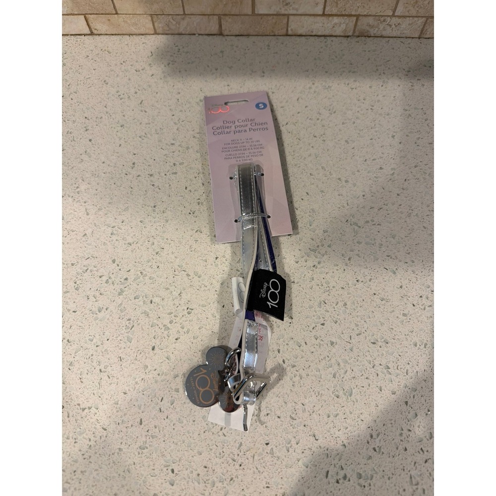 Disney100 Dog Collar Small 11-14 Up To 20 Lbs Silver Reflective Disney Pet NEW